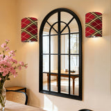 Red Plaid Linen Wall Sconce Lamp – Set of 2 Cozy Christmas Farmhouse Wall Light | Cordless Remote-Control Accent Light