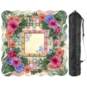 Luxury Scalloped Mahjong Mat 31.5"x31.5" Floral Non-Slip Game Table Mat with Carry Bag | Large Square Mahjong Table Cover & Game Night Decor - AdorableDesignsz 