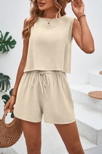 Round Neck Top and Drawstring Shorts Set