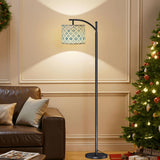 Blue and white watercolor Moroccan trellis arc floor lamp shade – view 6