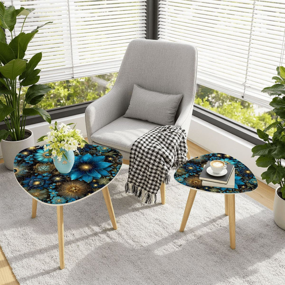 Celestial Floral Design Bamboo + MDF Triangle Coffee Table Set of 2 (Made in USA)