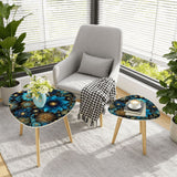 Celestial Floral Design Bamboo + MDF Triangle Coffee Table Set of 2 (Made in USA)