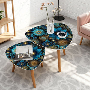 Celestial Floral Design Bamboo + MDF Triangle Coffee Table Set of 2 (Made in USA)