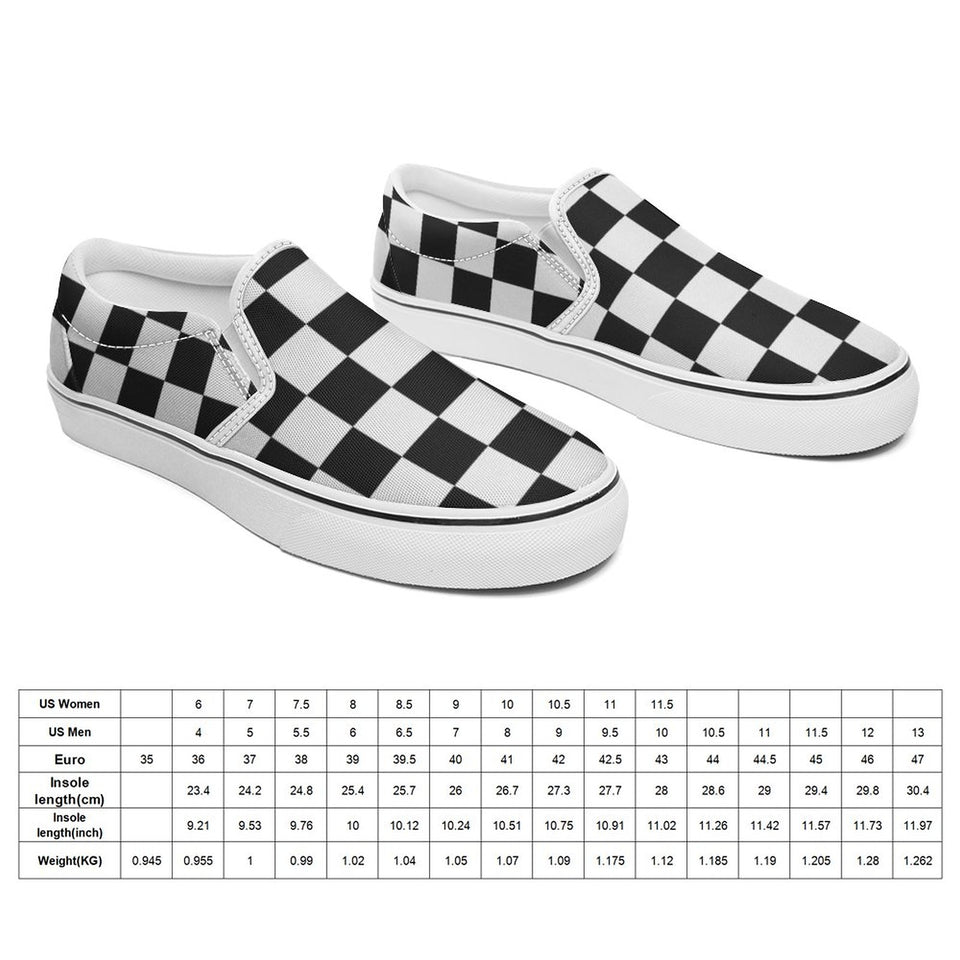 Classic Black & White Checkerboard Slip-On Canvas Shoes – Unisex Skate Style Comfort