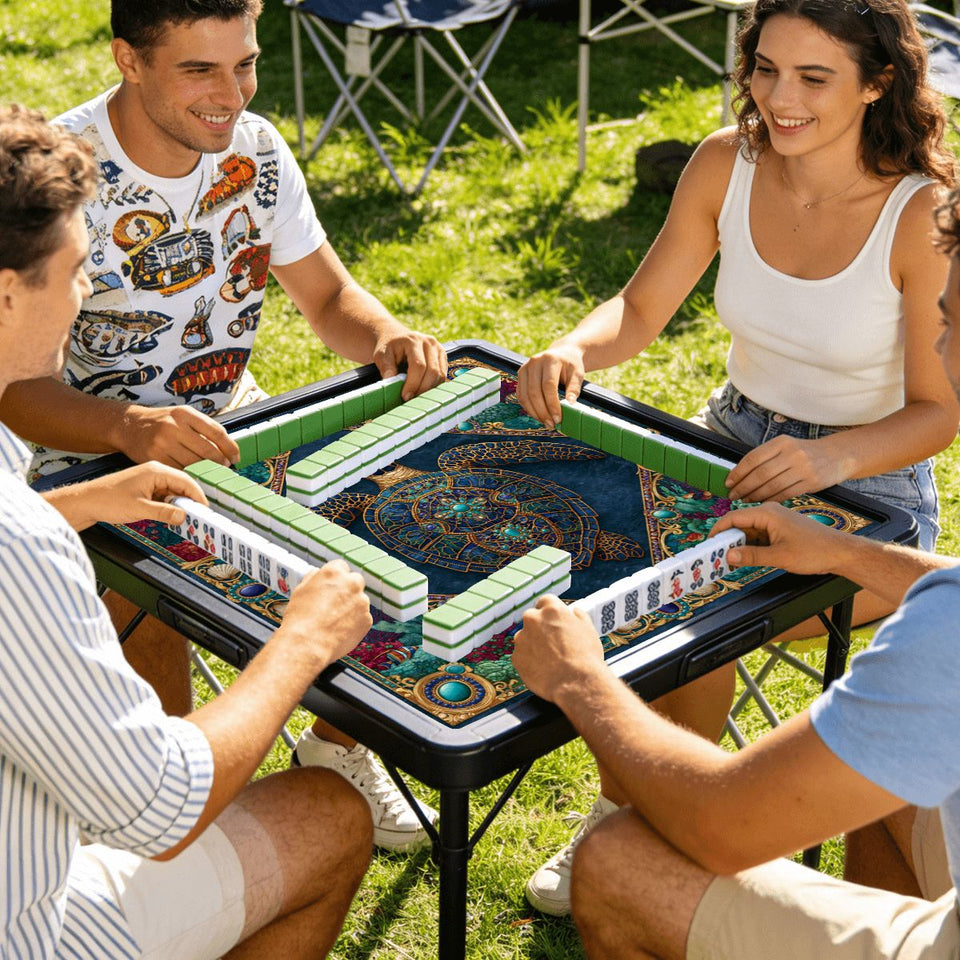 Mosaic Sea Turtle Mini Mahjong Mat 20.9" x 20.9" | Coastal Boho Game Table Pad | Ships Rolled | 2mm or 3mm | AdorableDesignsz - AdorableDesignsz 