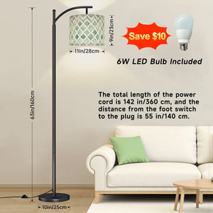 Blue and white watercolor Moroccan trellis arc floor lamp shade – view 6