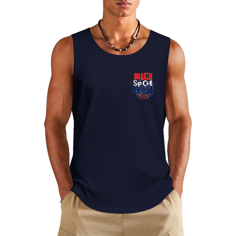 2024 Trump Tank Top, Run Spot Run, Funny Satire Political Tank Republican Shirt for him DTF  Men's Cotton Tank Top BX (Dual-sided Printing)