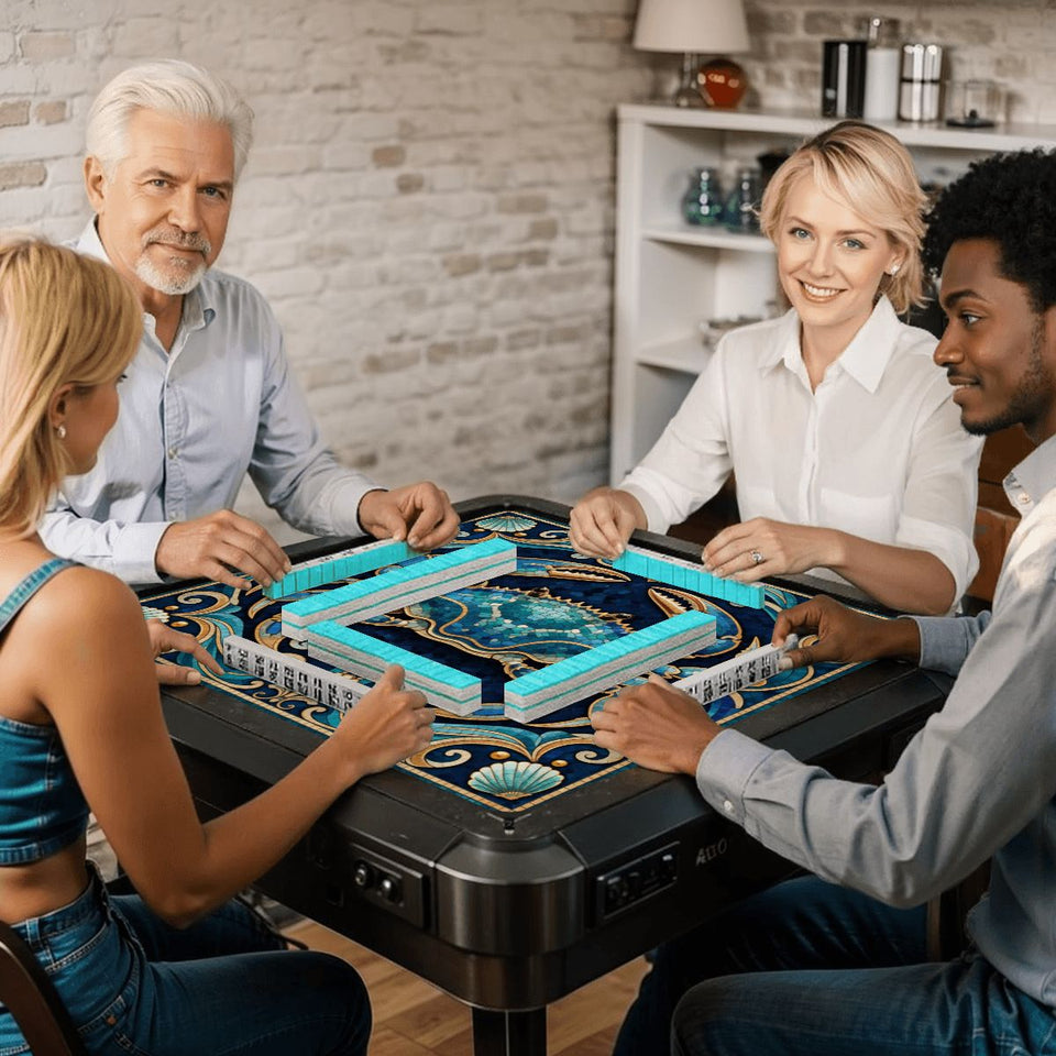 Blue crab coastal mosaic Mahjong mat 31.5 inch with storage bag – view 9