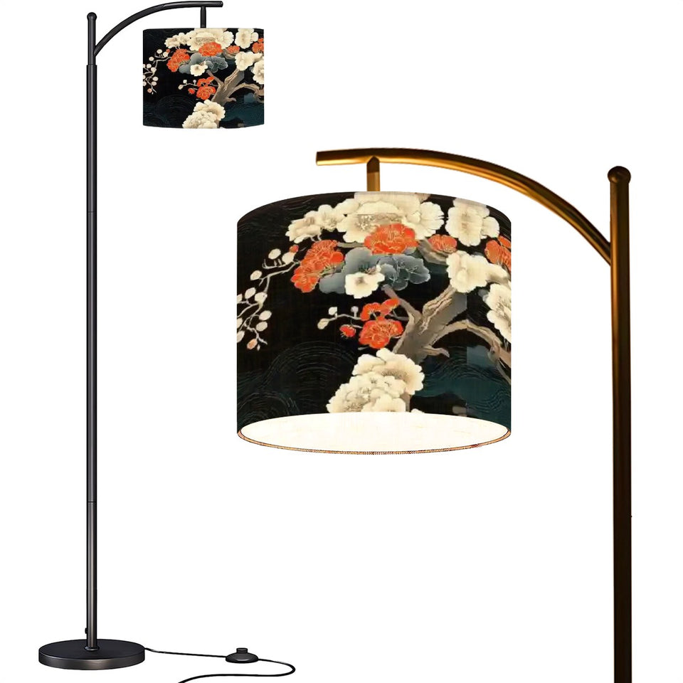 Japanese Floral Arc Floor Lamp (Made in USA), Home Decor Lighting, Standing Lamp, Living Room Light