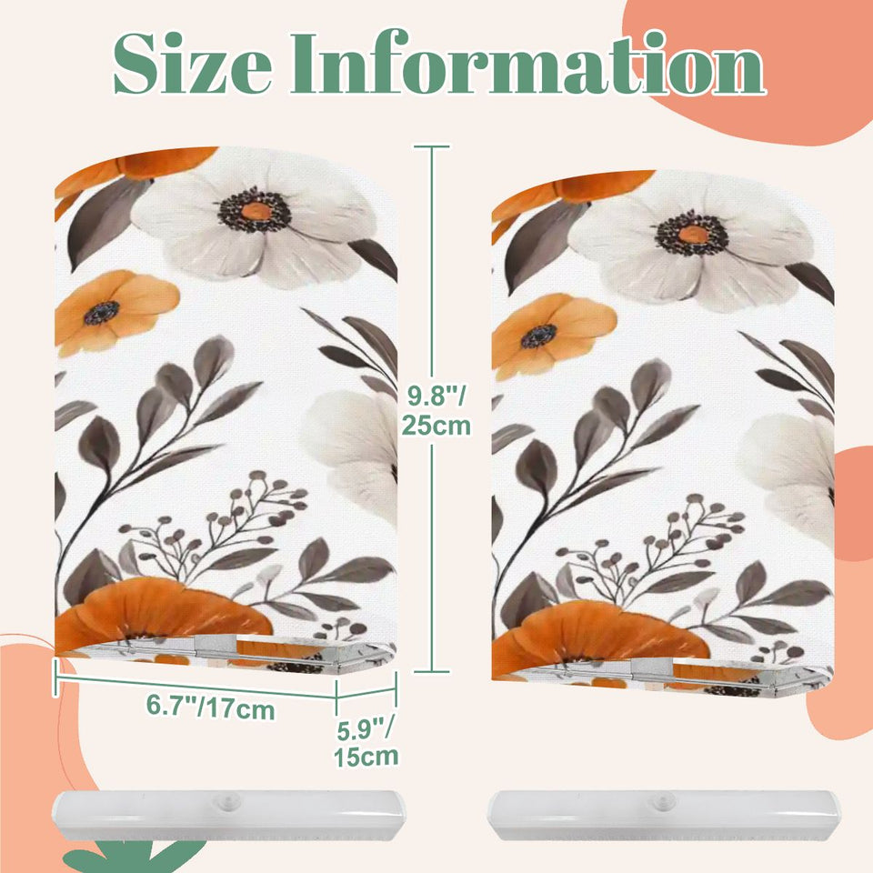 Floral Linen Wall Sconce Lights Set of 2 | Remote Control 16-Color Battery Lamp | No-Wire Magnetic Wall Light | Modern Vintage Decor