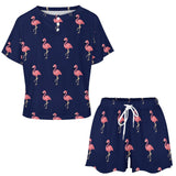 Flamingo Pattern Short Sleeve Loungewear  Short Set  (All-Over Printing), Flamingo fan gift, pajama set for her