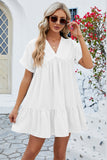 Ruched Tiered V-Neck Short Sleeve Mini Dress