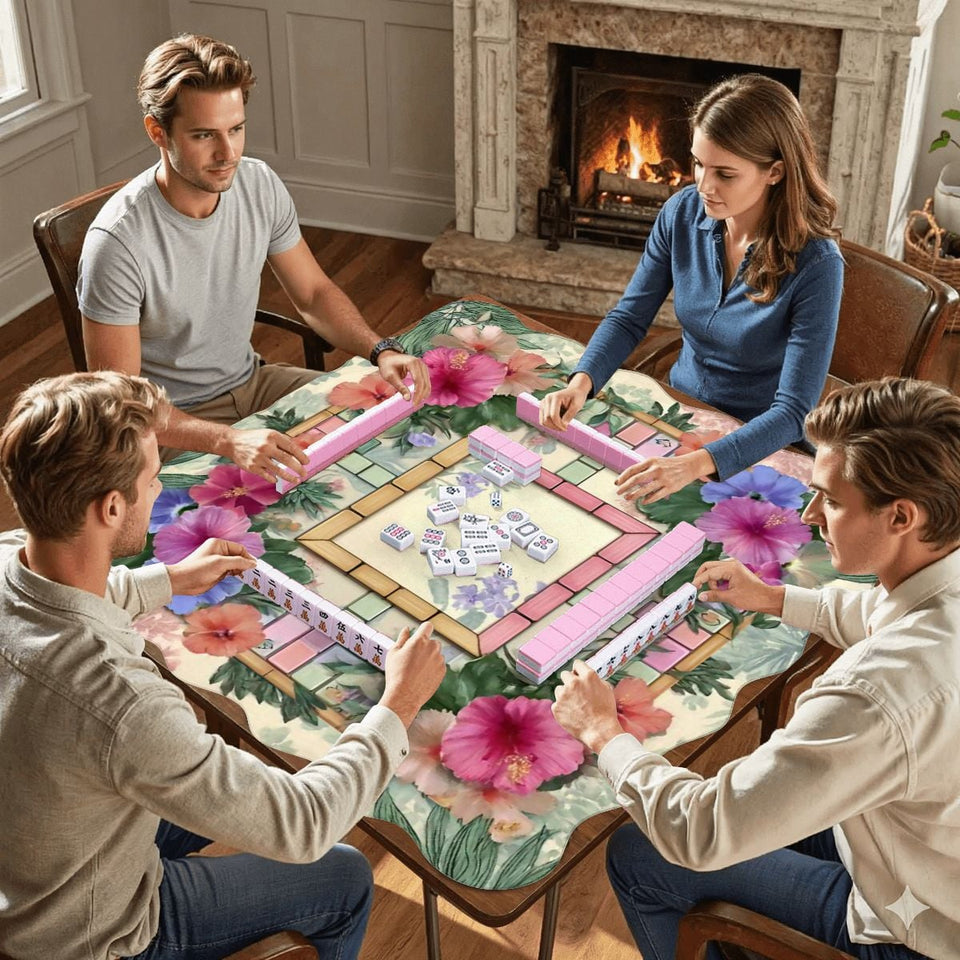 Luxury Scalloped Mahjong Mat 31.5"x31.5" Floral Non-Slip Game Table Mat with Carry Bag | Large Square Mahjong Table Cover & Game Night Decor - AdorableDesignsz 