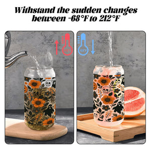 Floral Halloween Spooky Glass Tumbler with Straw & Bamboo Lid  (16oz)