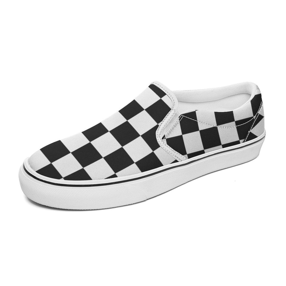 Classic Black & White Checkerboard Slip-On Canvas Shoes – Unisex Skate Style Comfort