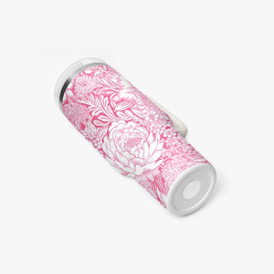 Pink and White Floral Design Pattern 40oz Car Tumbler Cup, Large Water Tumbler with Handle, Gift Idea for Christmas, Birthday, Bestie, Coworker