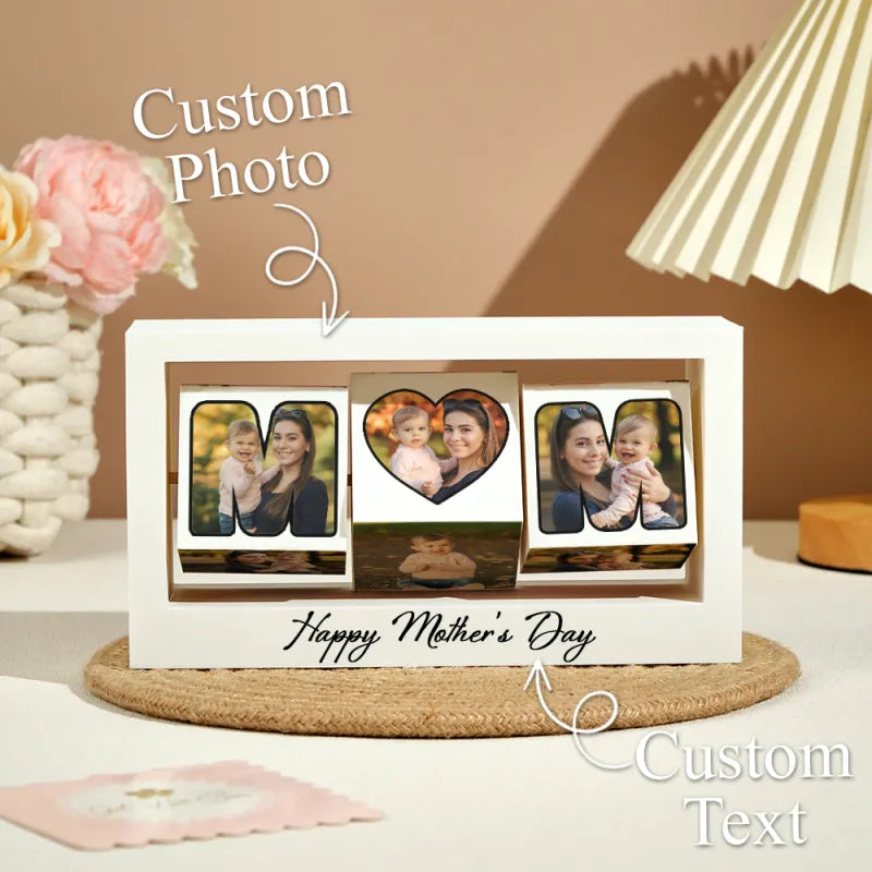 Gift for Mom, Special Custom Photo Mother's Day Gifts Custom Swing Photo Frame Rotating Photo Cube Stand for Mom