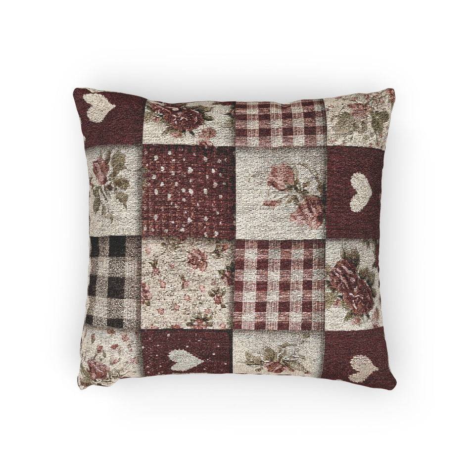 Valentine Patchwork Hearts Woven Pillow — Gingham Accent Throw