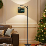 Mountain Forest Arc Floor Lamp – Scenic Woodland Lampshade, Made in USA, Rustic Nature Home Decor