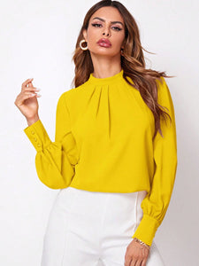 Ruched Mock Neck Long Sleeve Blouse