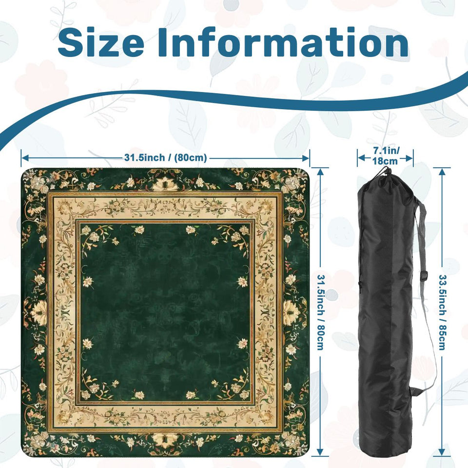 Luxury Floral Mahjong Mat 31.5x31.5 Non-Slip Game Table Mat with Carry Bag | Large Mahjong Playing Mat  (Ship Folded) - AdorableDesignsz 