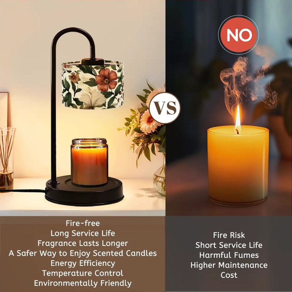 Vintage Floral Candle Warmer Lamp | Adjustable Wax Melt Lamp with Black Metal Frame | Cozy Boho Home Décor Gift