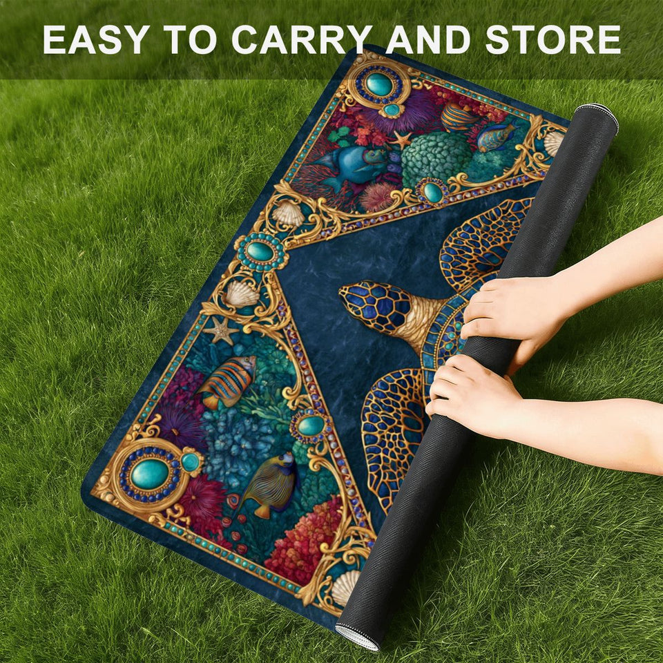 Mosaic Sea Turtle Mini Mahjong Mat 20.9" x 20.9" | Coastal Boho Game Table Pad | Ships Rolled | 2mm or 3mm | AdorableDesignsz - AdorableDesignsz 