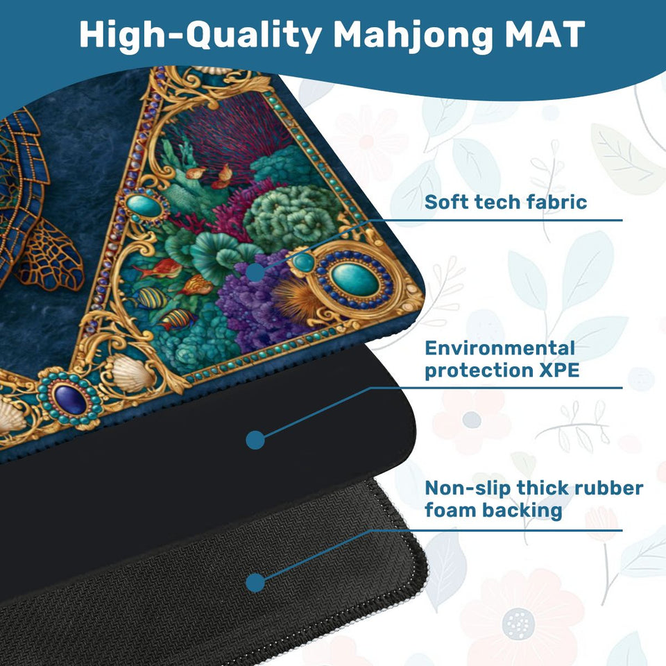 Mosaic Sea Turtle Mini Mahjong Mat 20.9" x 20.9" | Coastal Boho Game Table Pad | Ships Rolled | 2mm or 3mm | AdorableDesignsz - AdorableDesignsz 