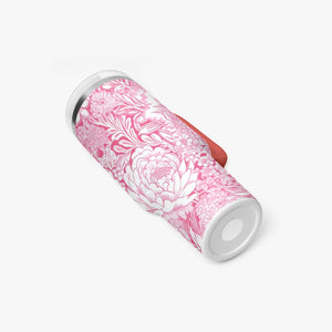 Pink and White Floral Design Pattern 40oz Car Tumbler Cup, Large Water Tumbler with Handle, Gift Idea for Christmas, Birthday, Bestie, Coworker