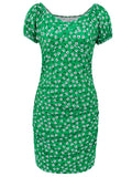 Printed V-Neck Short Sleeve Mini Dress