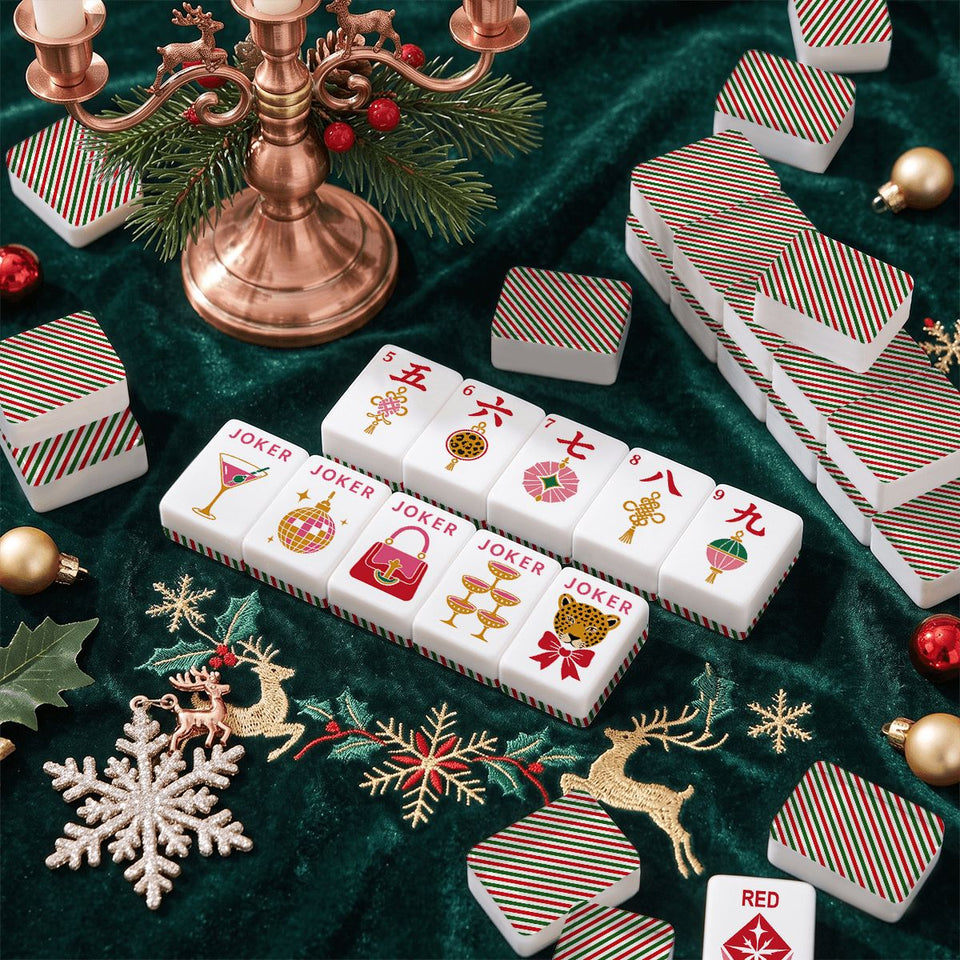 Glam Holiday Christmas Mahjong Tile Set – 160 Piece Acrylic Tiles with Jokers | Box or Bag Set