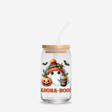 Halloween Ghost Theme Tumbler, Adora-Boo Glass Cup, Sipper Glass,Glass Can 16oz