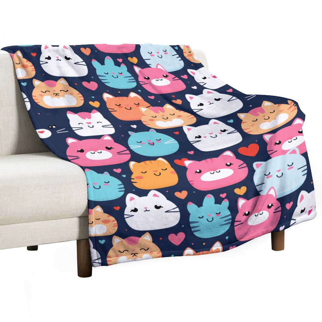 Cozy Cartoon Cat Blanket, Cozy Gift Idea, 280gsm Flannel Blanket-50