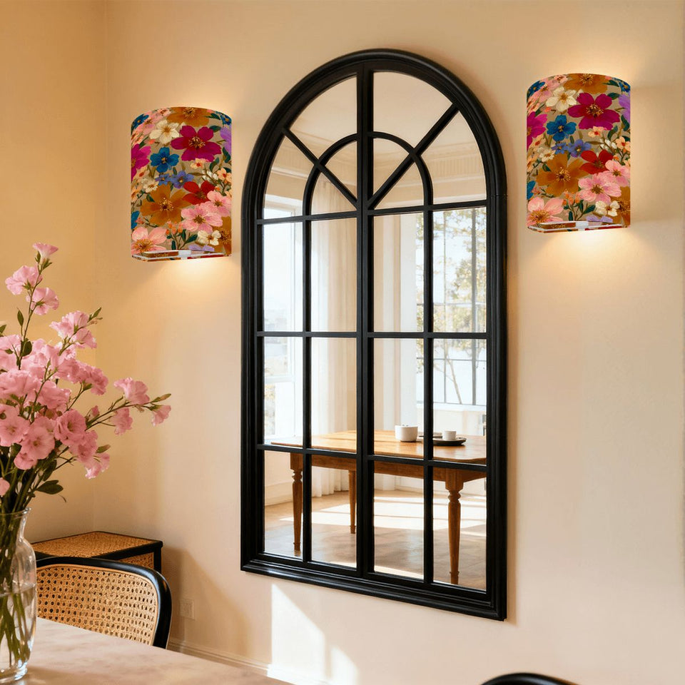 Colorful Floral Linen Wall Sconces | Battery Powered Remote Control RGB Wall Lamps | Modern Botanical Wall Lighting,Set of 2