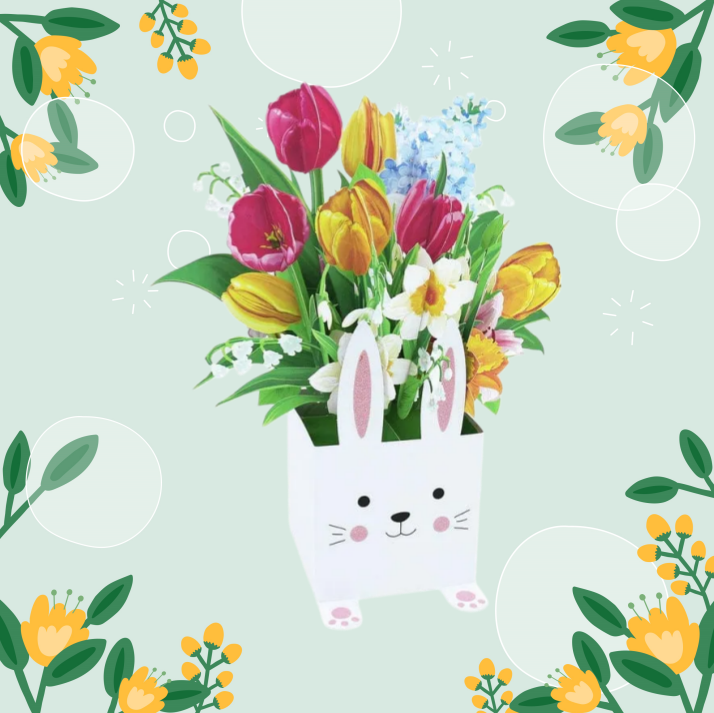 3D Pop Up Card with Bunny & Tulip Bouquet Box Card for Easter - AdorableDesignsz 