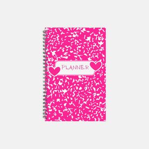 Composition Style Pink Planner Hardcover Spiral 5.5 x 8.5, College Student, Teacher Planner, Gift for Organization and Appointment Keeping!