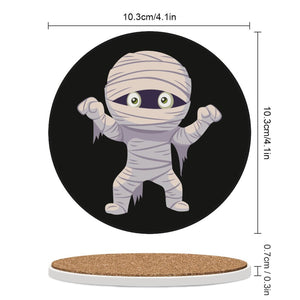 Mummy Round Ceramic Coaster, Halloween Decor, Table Accessories