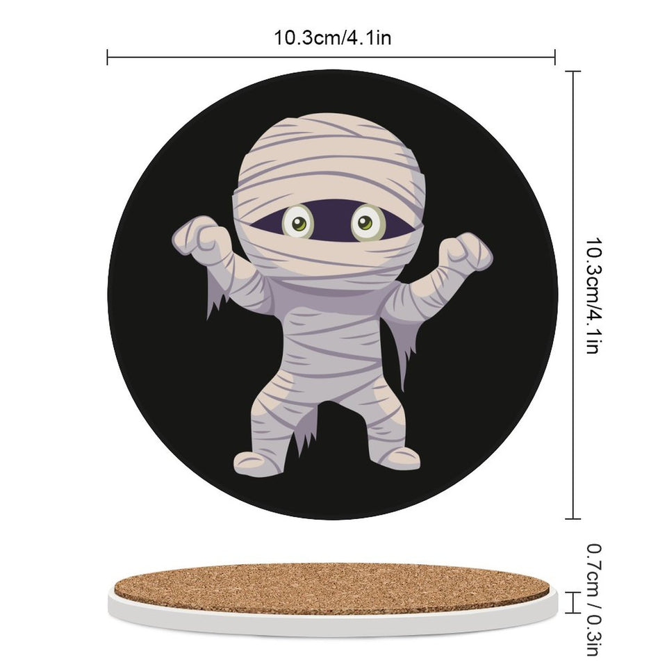 Mummy Round Ceramic Coaster, Halloween Decor, Table Accessories