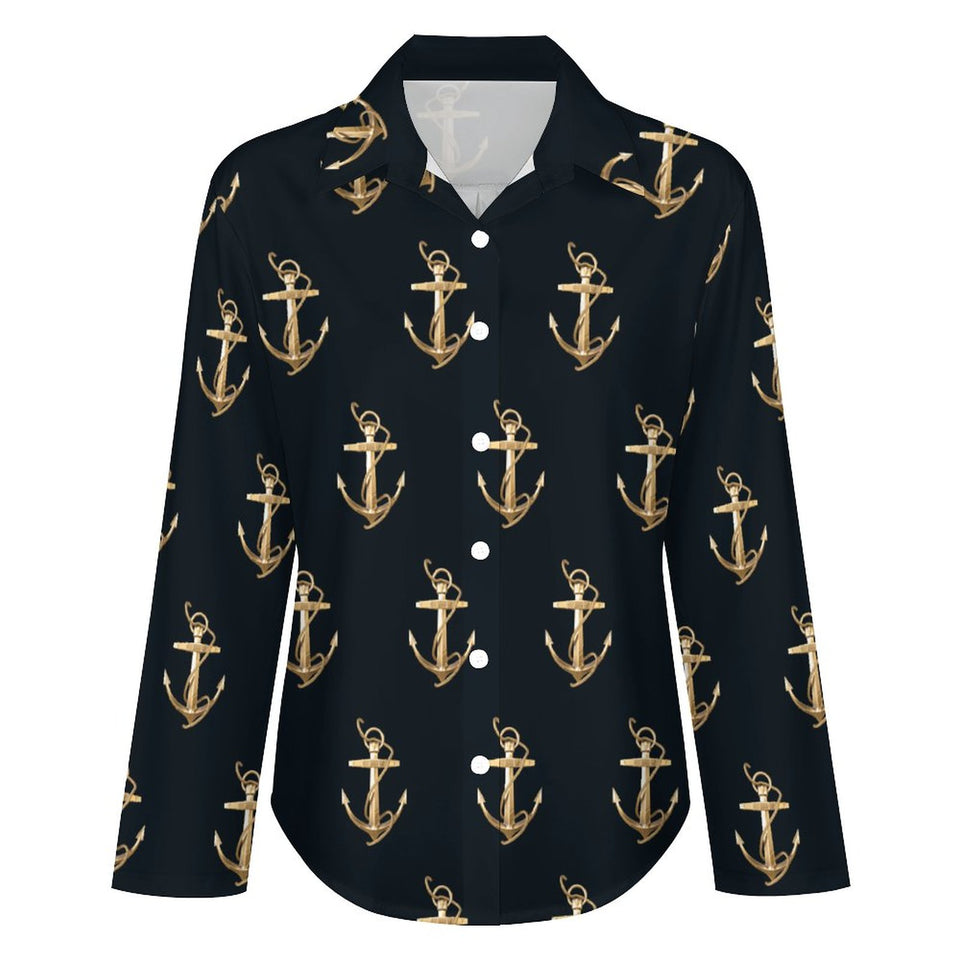 Anchor Pattern Blouse, Women's Irregular Shirt B648 (All-Over Printing), trendy Gift for her