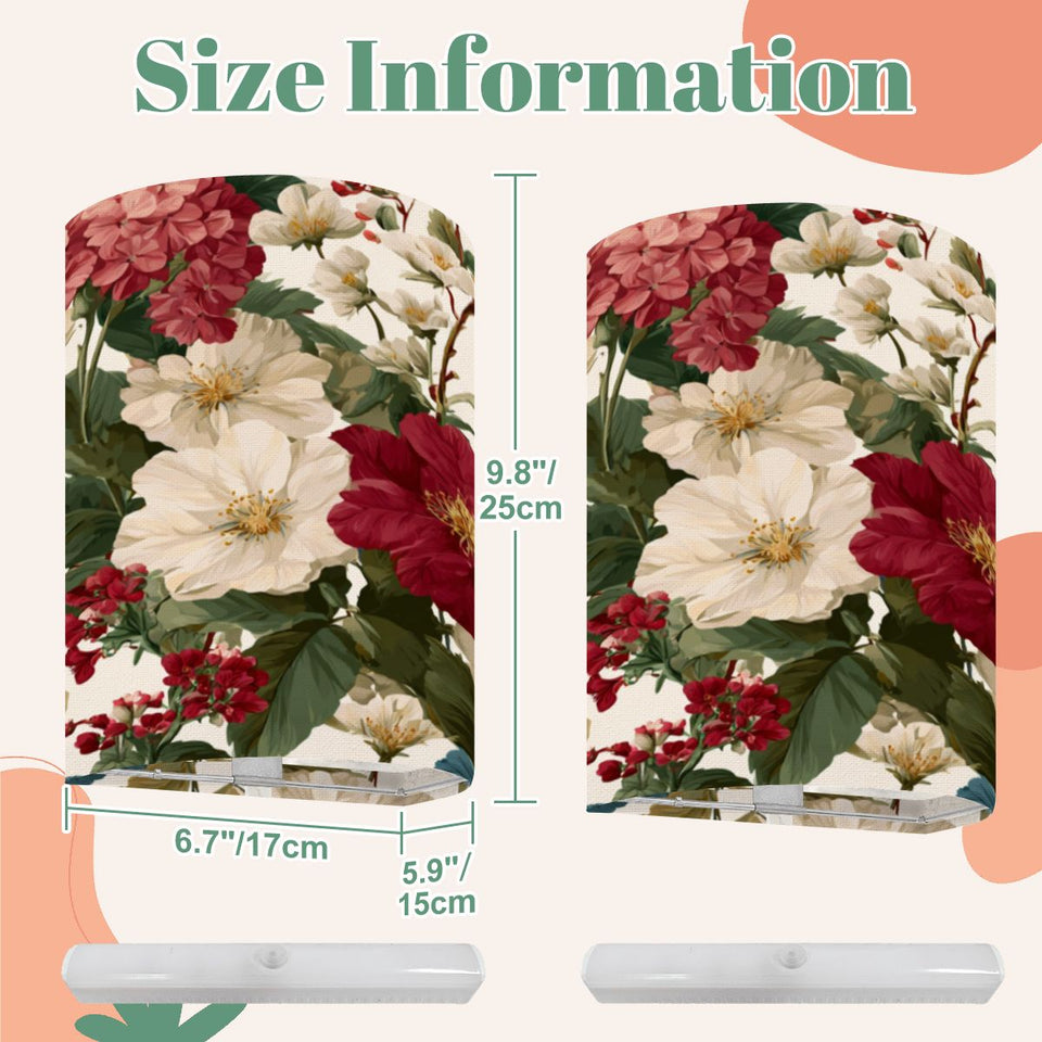 Vintage Floral Linen Wall Sconce Lamp – Cordless Remote-Control Wall Light Wall Sconces Set of Two