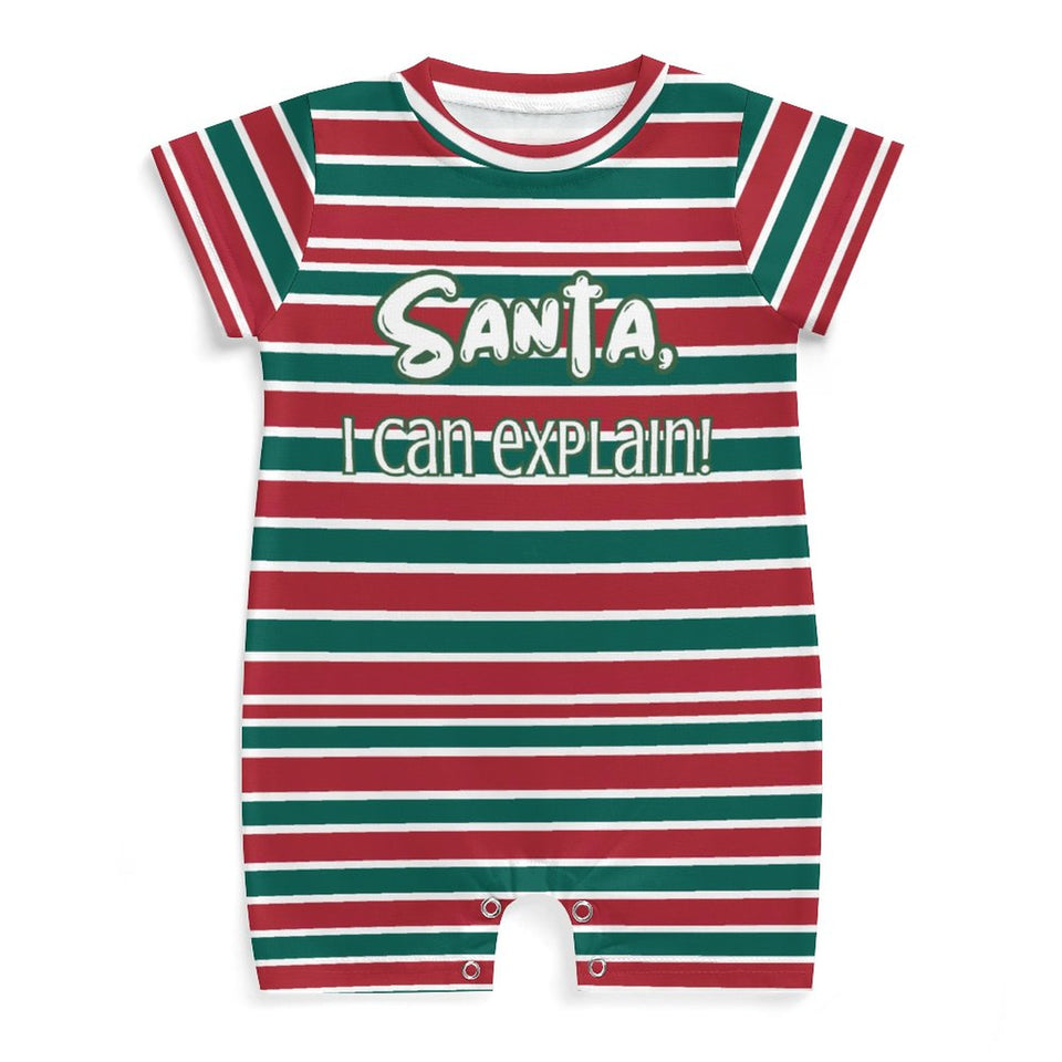 Adorable Christmas Funny Baby Onepiece Romper, Santa, I can Explain!, Short Sleeve (All-Over Printing), Holiday 3 to 24 months