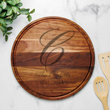 Personalized Round Charcuterie Board with Groove - 13.5” x 13.5”, Wedding Gift, Choice of Maple or Walnut