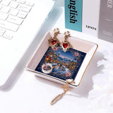 Winter village Mahjong dice dish with gold trim holding jewelry – view 4