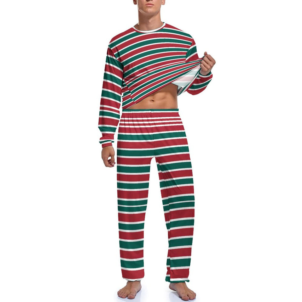 Christmas Striped Men's Pajama Set,  Men's Loungewear Set JJ1201 (All-Over Printing), Red and Green Pajama, Matching Family Pajamas