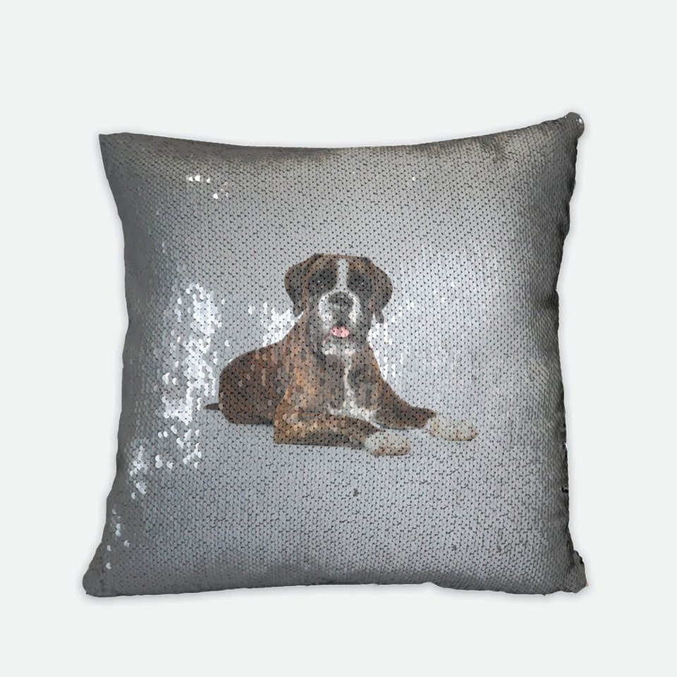 Custom Pet Portrait Sequin Reversible Pillow Case, Choice of Color, Dorm Gift, Pet Lover Gift