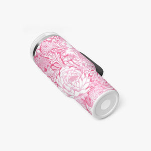 Pink and White Floral Design Pattern 40oz Car Tumbler Cup, Large Water Tumbler with Handle, Gift Idea for Christmas, Birthday, Bestie, Coworker