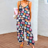 Cartoon Cat Pattern Suspender Jumpsuit LTY007 (All-Over Printing), Cute jumpsuit for Cat lovers