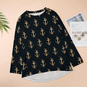 Women's Anchor Blouse, Custom Women's Long Sleeve U-Neck T-Shirts (All-Over Printing)