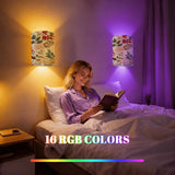 Red & Cream Floral Linen Wall Sconce Lamp – Cordless Remote-Control Accent Light, Set of 2