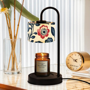 Boho Floral Candle Warmer Lamp with Linen Shade – Adjustable Heat & Remote Control